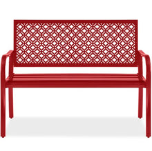 Load image into Gallery viewer, Indoor Outdoor Steel Bench w/ Geometric Backrest, Foot Levelers
