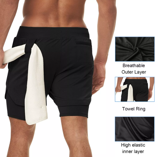 Men’s 2-in-1 Running Shorts – Gym & Workout Shorts with Phone Pocket