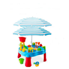 Load image into Gallery viewer, Kids Outdoor Sand &amp; Water Table w/ 18 Accessories, Adjustable Umbrella
