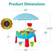 Load image into Gallery viewer, Kids Outdoor Sand &amp; Water Table w/ 18 Accessories, Adjustable Umbrella

